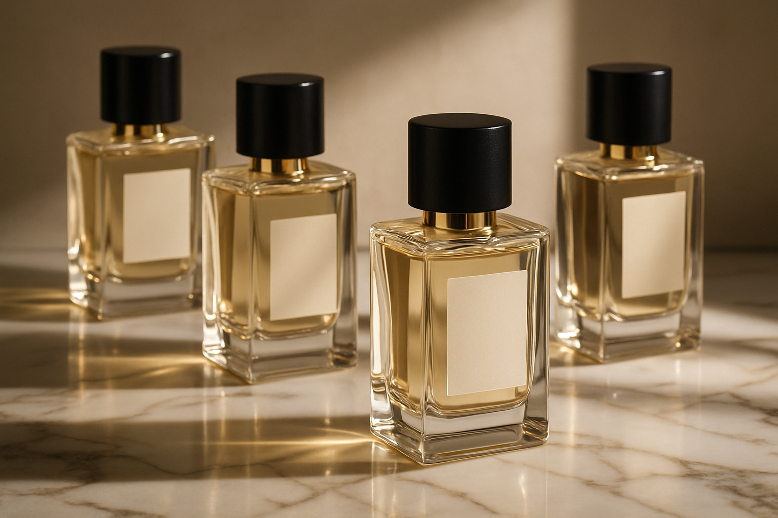 Parfums d’inspiration by Emblème – extrait de parfum haut de gamme, flacon noir raffiné entouré de fleur blanche, orange, gousse de vanille et bois d’oud, symbole d’élégance et de luxe accessible.